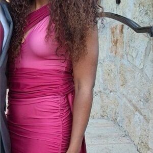 JLUXLABEL Fuchsia Asymmetric Midi Dress